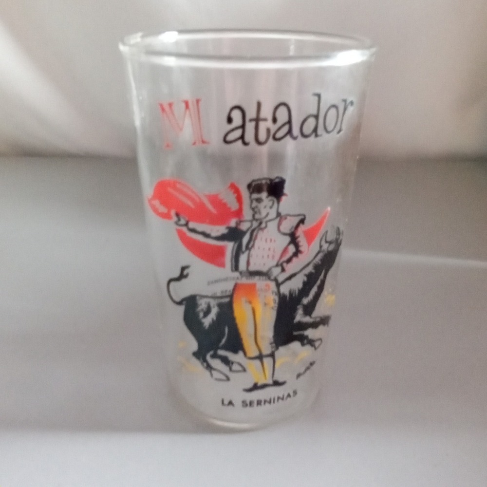 Vintage Matador La Serninas Bullfighting Glass Tumbler Mid Century‎ Modern Clear